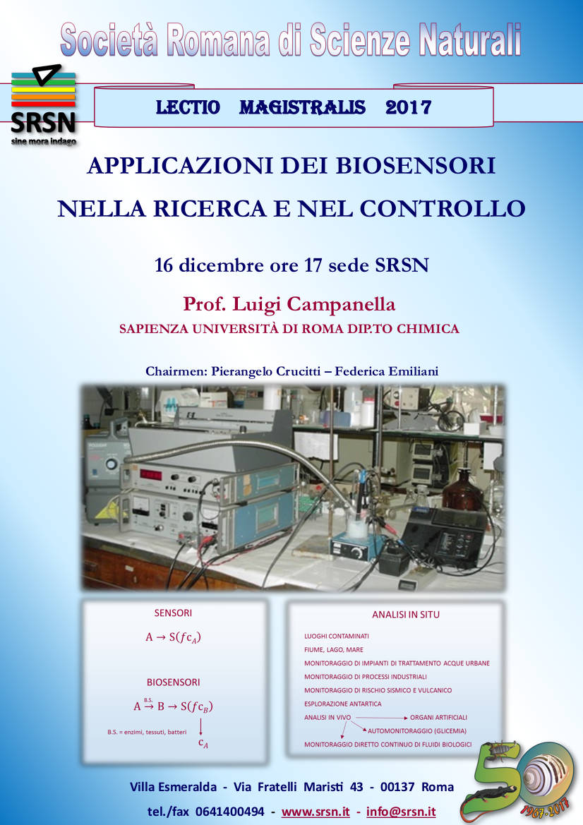16 dicembre: Applicazioni dei Biosensori nella ricerca e nel controllo - Luigi Campanella